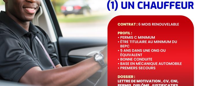 Le Cabinet ADIZ Consulting recrute un chauffeur pour le compte d&rsquo;une organisation non gouvernementale (ONG) Internationale basée à Ouagadougou